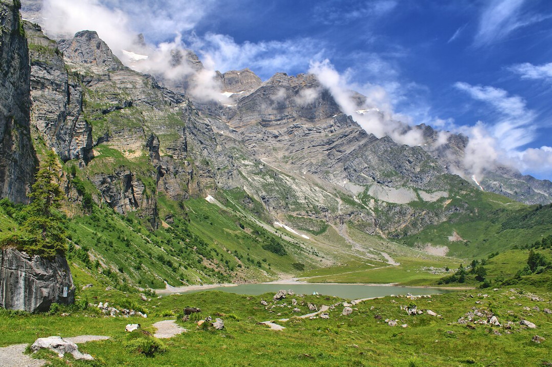 Hydroelectric dam in a Swiss mountain landscape